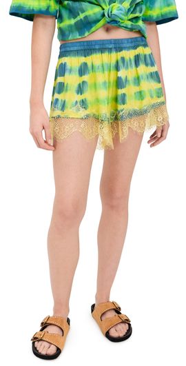 Ciao Ciao Vacation Ciao Ciao Vacation Curacao Tie Dye Lace Trim Shorts Green/Blue