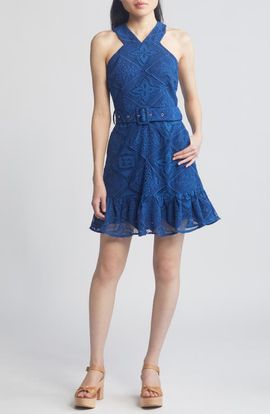 CIEBON CIEBON Braylee Lace Eyelet Belted Sleeveless Minidress