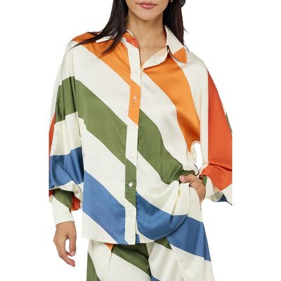 CIEBON CIEBON Kenia Stripe Satin Chiffon Button-Up Shirt