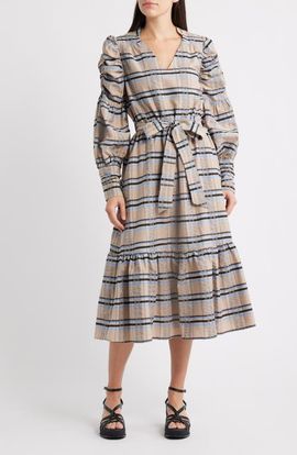 CIEBON CIEBON Mariyah Long Sleeve Seersucker Midi Dress