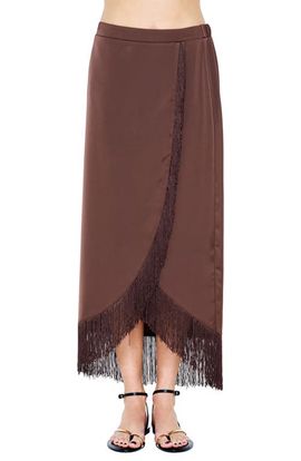 CIEBON CIEBON Sana Fringe Trim Satin Midi Skirt
