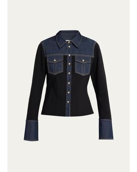 Cinq à Sept Aliza Ponte & Denim Long-Sleeve Top