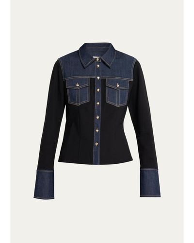 Cinq à Sept Aliza Ponte & Denim Long-Sleeve Top