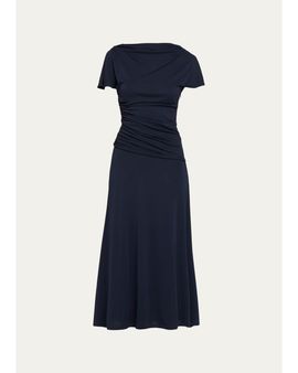Cinq à Sept Avielle Ruched Boat-Neck Midi Dress