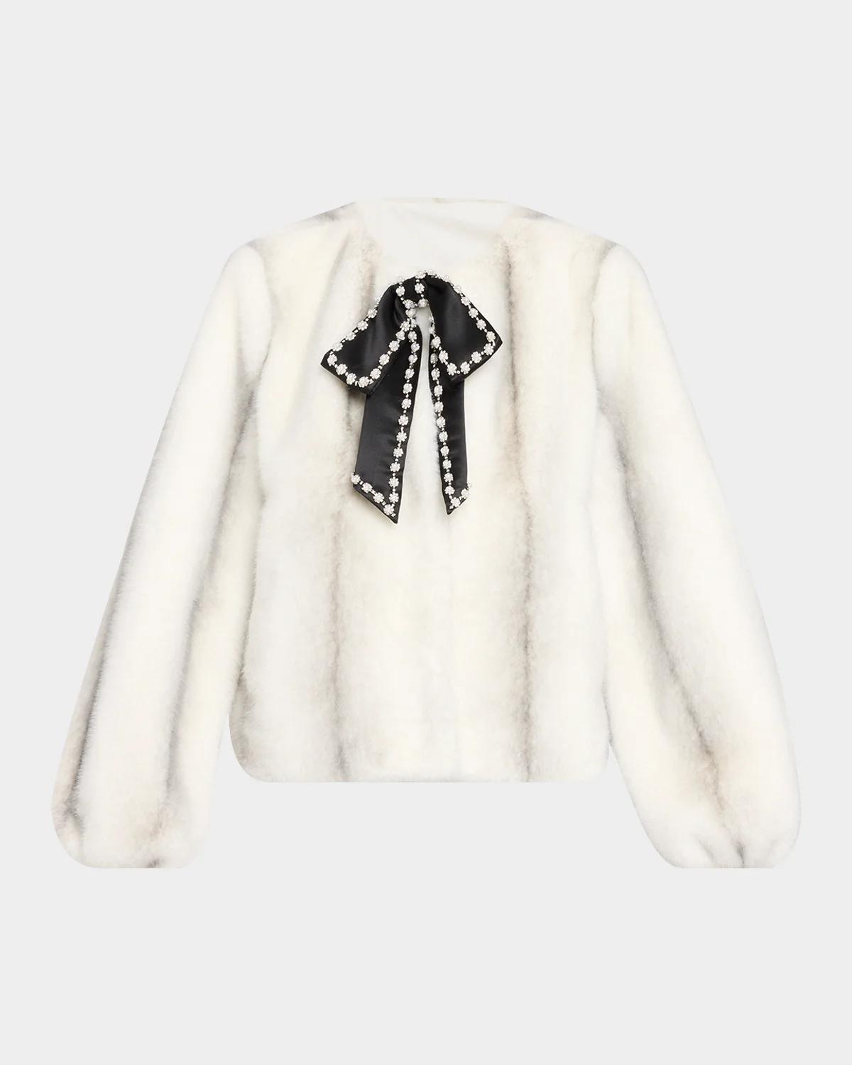 Cinq à Sept Benson Embellished Bow Faux-Fur Jacket