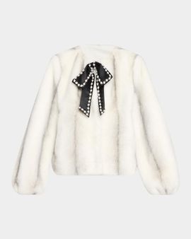 Cinq à Sept Benson Embellished Bow Faux-Fur Jacket