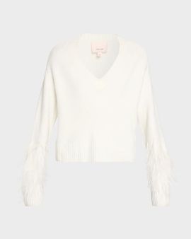 Cinq à Sept Brianne Feather-Trim V-Neck Sweater