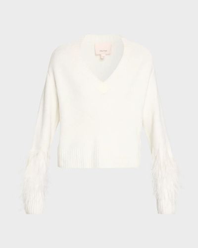 Cinq à Sept Brianne Feather-Trim V-Neck Sweater