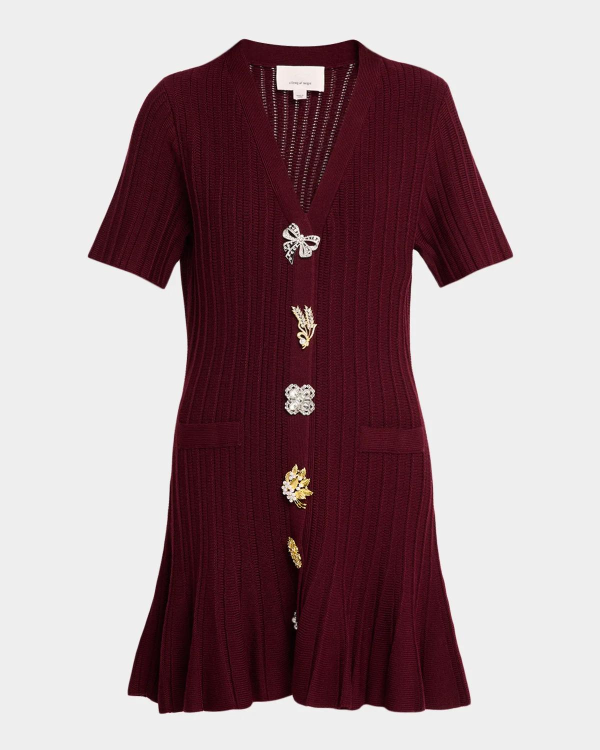 Cinq à Sept Calyssa Embellished-Button Wool-Blend Mini Dress