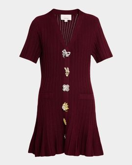 Cinq à Sept Calyssa Embellished-Button Wool-Blend Mini Dress