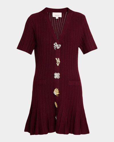 Cinq à Sept Calyssa Embellished-Button Wool-Blend Mini Dress