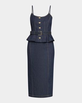 Cinq à Sept Cecilia Belted Peplum Midi Dress