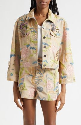 Cinq à Sept Cinq à Sept Addie Beaded Embroidered Detail Trucker Jacket