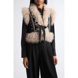 Cinq à Sept Cinq à Sept Amaranthe Faux Fur Trim Embroidered Vest