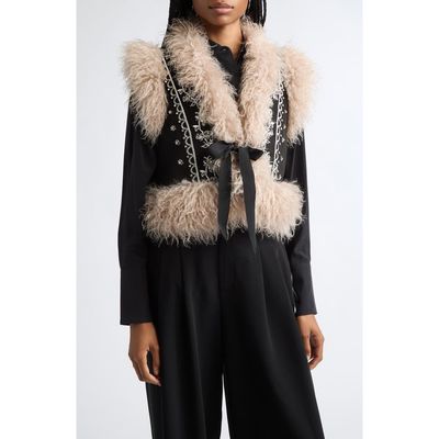 Cinq à Sept Cinq à Sept Amaranthe Faux Fur Trim Embroidered Vest