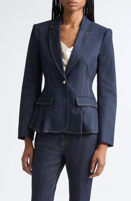 Cinq à Sept Cinq à Sept Arlene Peplum Denim Blazer