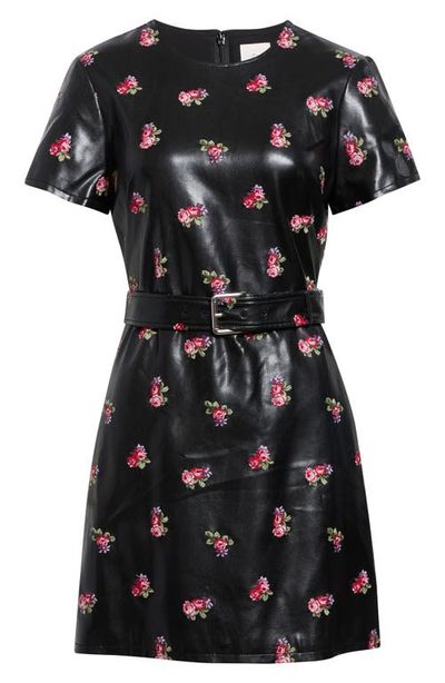 Cinq à Sept Cinq à Sept Bea Tossed Roses Embroidered Faux Leather Minidress