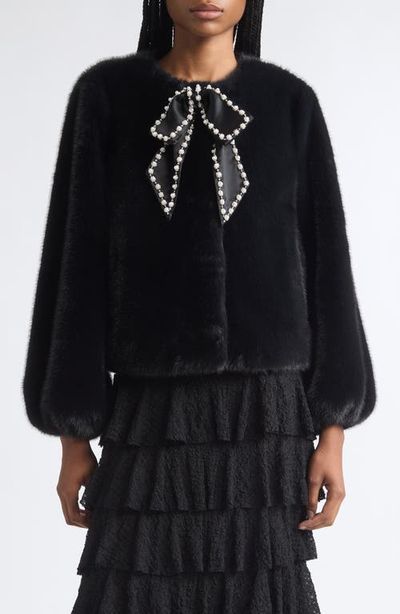 Cinq à Sept Cinq à Sept Benson Satin Bow Faux Fur Coat