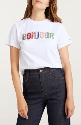 Cinq à Sept Cinq à Sept Bonjour Sequin Appliqué Cotton T-Shirt