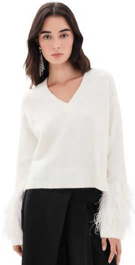Cinq à Sept Cinq à Sept Brianne Feather V Neck Pullover Ivory