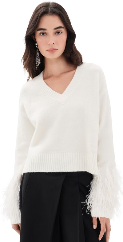 Cinq à Sept Cinq à Sept Brianne Feather V Neck Pullover Ivory