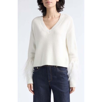 Cinq à Sept Cinq à Sept Brianne Ostrich Feather Cuff V-Neck Sweater