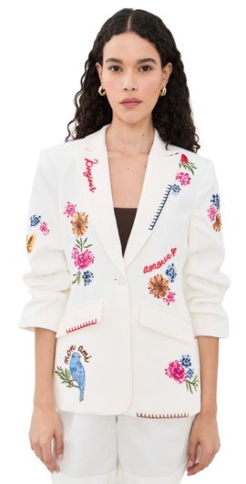 Cinq à Sept Cinq à Sept Celeste Vine Scrunched Cheyenne Blazer Ivory/Multi