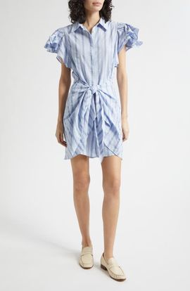 Cinq à Sept Cinq à Sept Charmine Stripe Tie Waist Mini Shirtdress