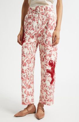 Cinq à Sept Cinq à Sept Deyo Floral Ribbons Bead Fringe Detail Stretch Cotton Pants