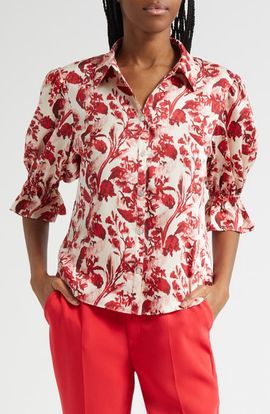Cinq à Sept Cinq à Sept Fiona Floral Ribbons Button-Up Shirt