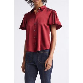 Cinq à Sept Cinq à Sept Fiona Flutter Sleeve Silk Satin Button-Up Shirt