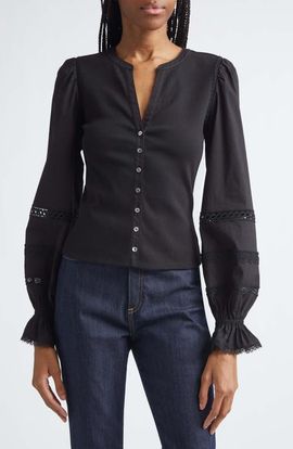 Cinq à Sept Cinq à Sept Ginny Lace Trim Puff Sleeve Top