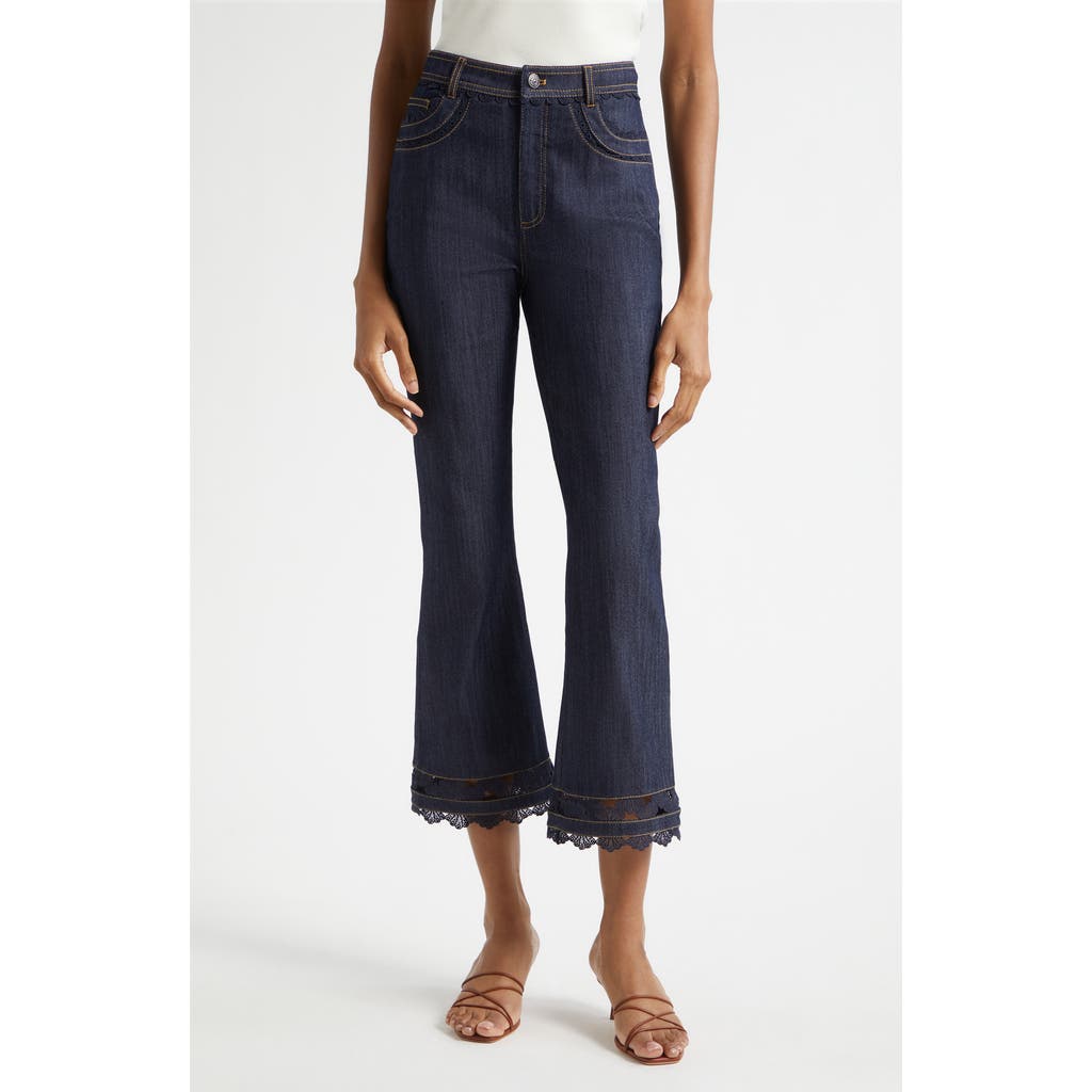 Cinq à Sept Cinq à Sept Guipure Lace Trim Cropped Flare Leg Jeans