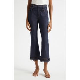Cinq à Sept Cinq à Sept Guipure Lace Trim Cropped Flare Leg Jeans