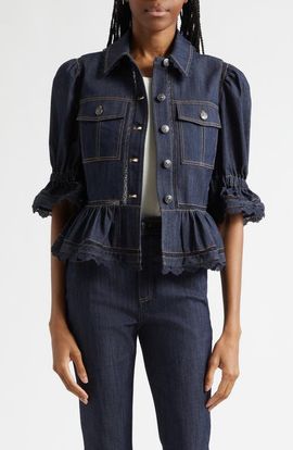 Cinq à Sept Cinq à Sept Guipure Lace Trim Peplum Jacket