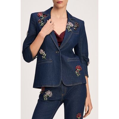 Cinq à Sept Cinq à Sept Khloe Rhinestone Roses Denim Blazer