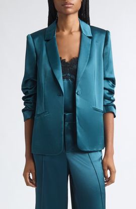 Cinq à Sept Cinq à Sept Kylie Ruched Sleeve Satin Blazer