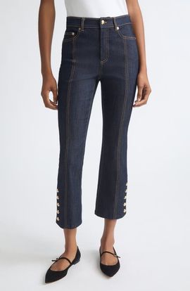 Cinq à Sept Cinq à Sept Maggie High Waist Button Detail Crop Straight Leg Jeans
