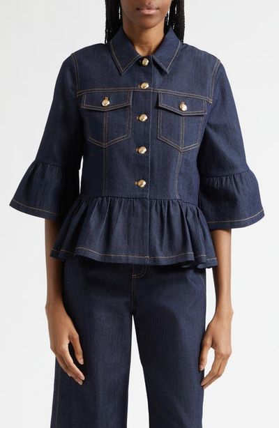 Cinq à Sept Cinq à Sept Mandie Denim Peplum Shirt Jacket