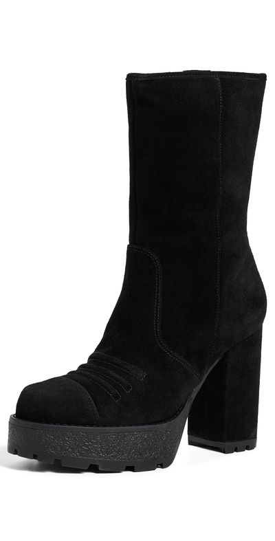 Cinq à Sept Cinq à Sept Marley Suede Lug Sole Platform Boots Black