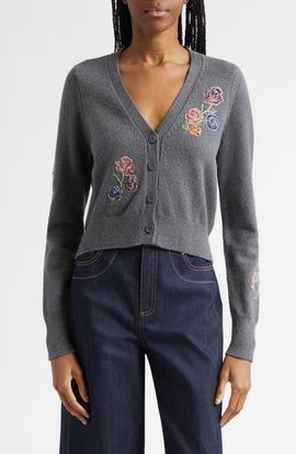 Cinq à Sept Cinq à Sept Nikko Floral Ribbons Cotton Blend Cardigan