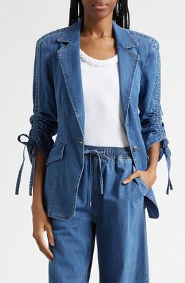 Cinq à Sept Cinq à Sept Norah Ruched Sleeve Denim Blazer