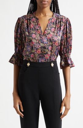 Cinq à Sept Cinq à Sept Paisley Eclipse Print Split Neck Top