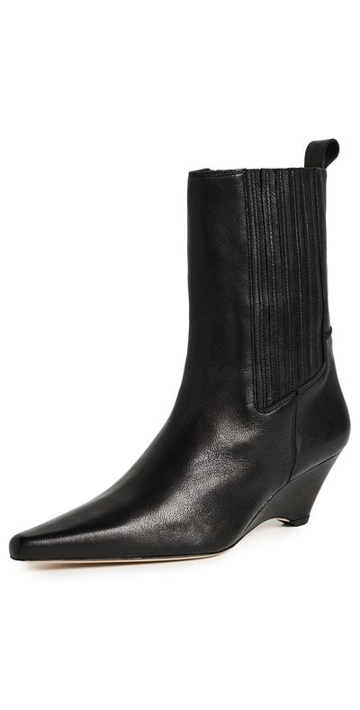 Cinq à Sept Cinq à Sept Parker Curved Wedge Leather Chelsea Boots Black