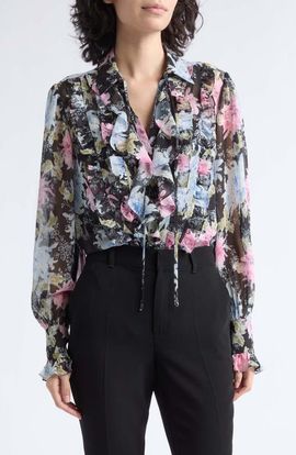Cinq à Sept Cinq à Sept Phebe Ikat Dahlia Ruffled Top