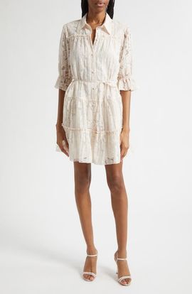 Cinq à Sept Cinq à Sept Rayla Floral Jacquared Tiered Shirtdress