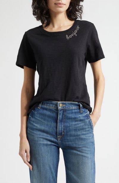 Cinq à Sept Cinq à Sept Rhinestone Bonjour Shrunken Cotton T-Shirt