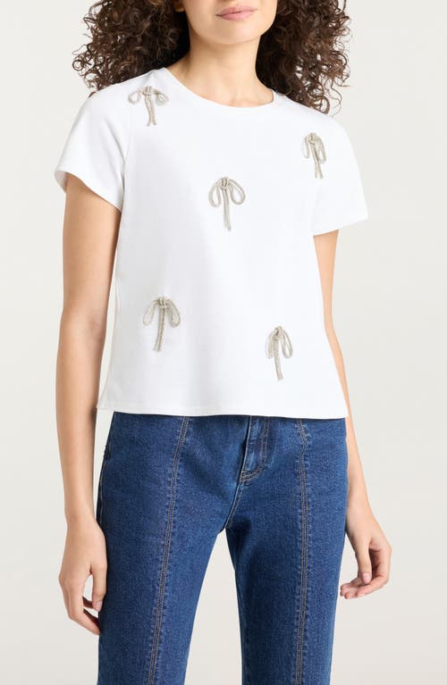 Cinq à Sept Cinq à Sept Rhinestone Bow Embellished Cotton Shrunken Tee