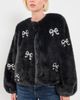 Cinq à Sept Cinq à Sept Rhinestone Bow Faux Mink Benson Coat Black - 2