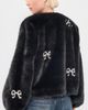 Cinq à Sept Cinq à Sept Rhinestone Bow Faux Mink Benson Coat Black - 3